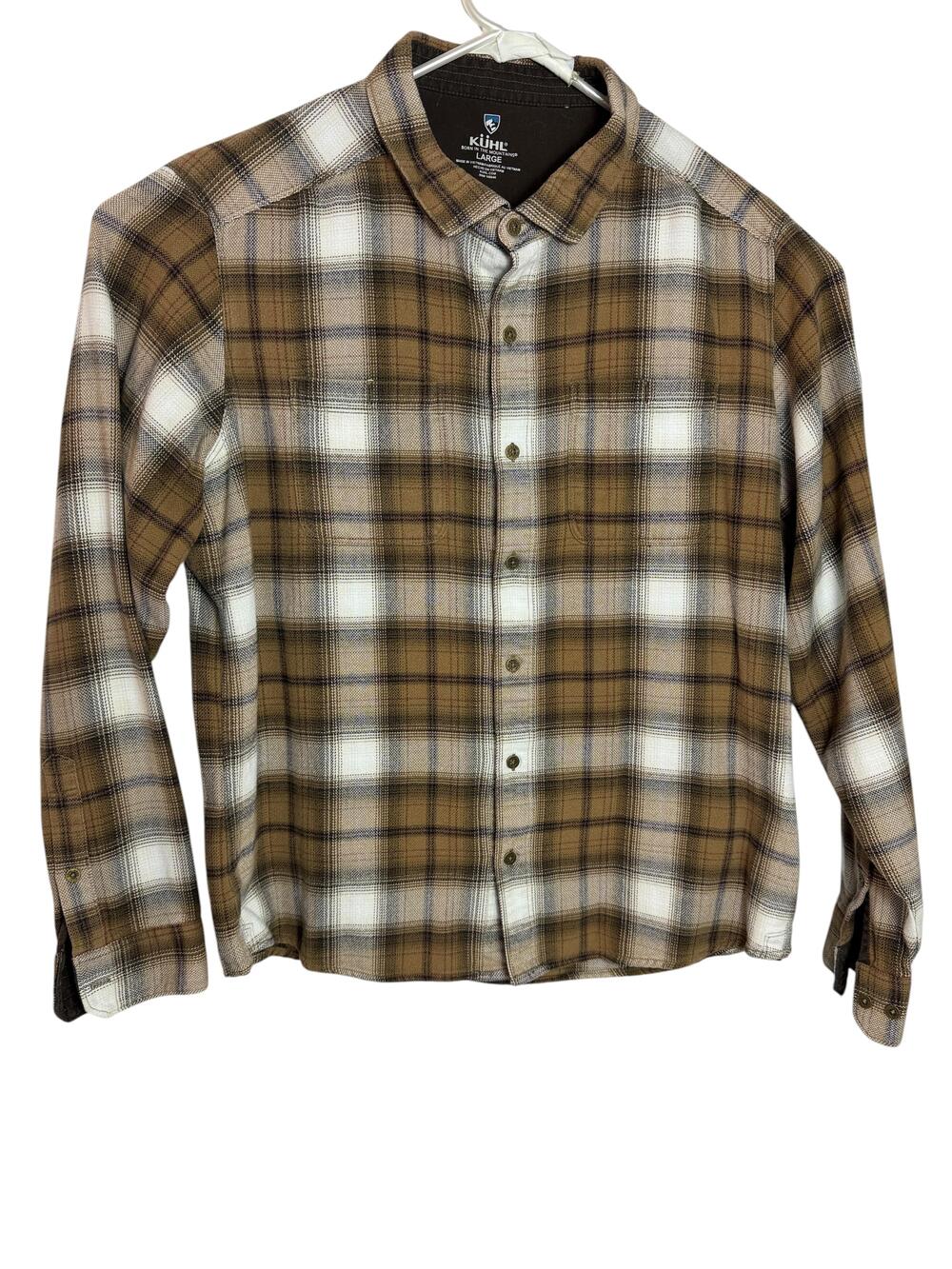 Kuhl Shirt Mens Large Brown Plaid Long Sleeve Button Up Flannel Casual Outdoor